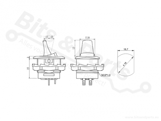Toggle switch flat black double pole on/off DPDT 